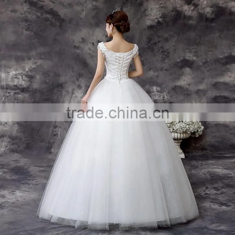 2016 New Women White Wedding Dress Sleeveless Beaded Wholesale OEM
