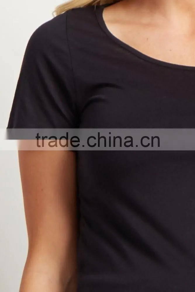 High quality cotton&rayon solid black short sleeve fashion maternity top