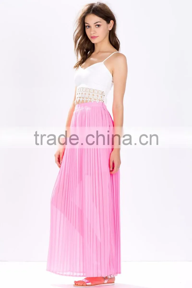 2015 Hot sale pleated skirts design elegant long maxi skirt for women