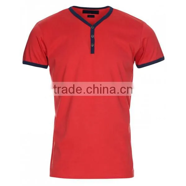 Short Sleeve V Neck T Shirt With Button/Button T Shirt