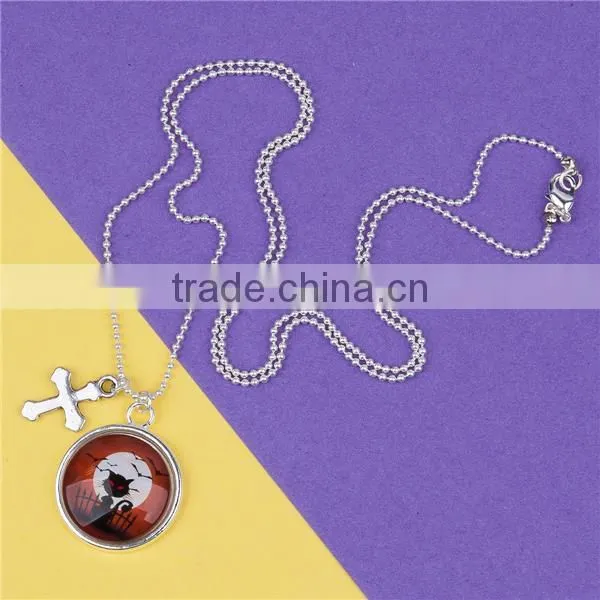 Fashion Jewelry Silver Plated Cross Cat Copper Halloween Necklace