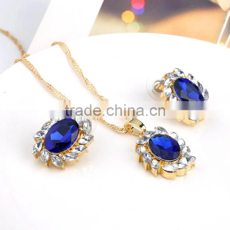 New Wedding Women Fashion Rhinestone Necklace Crystal Earrings Charm Jewelry Set