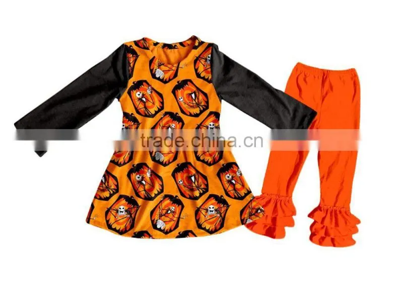 2017 Halloween style children girls outfits long sleeve frock clothing manufacturer cotton knitted kid girl clothing sets