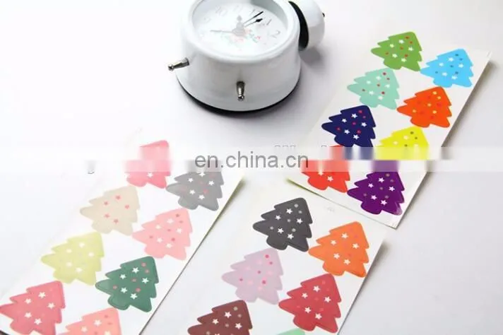 Cute Colorful Christmas Tree Box Bag Label Baking Bag Sealing Sticker Baby Shower Gift Decoration Craft Packing