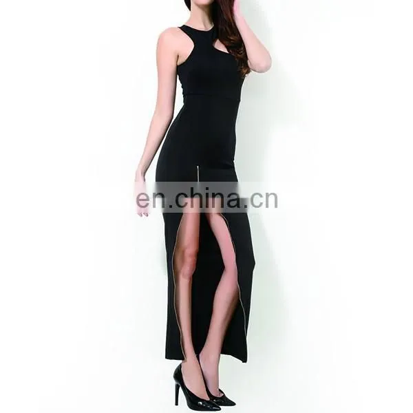 Modern black evening Sexy Cutout Zipper Maxi Dress