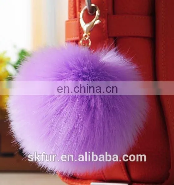 Handmade colorful faux fur pom pom keychain