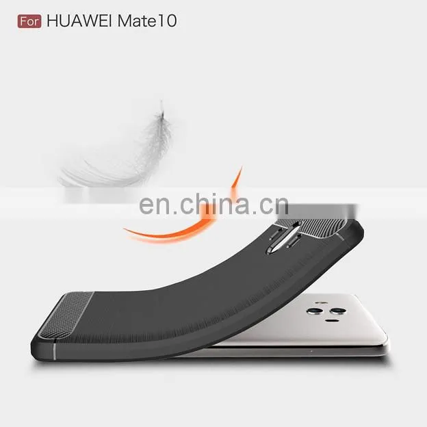 Carbon Fiber Brushed Metal Solid Color TPU Black Cover Case for Huawei Mate 10