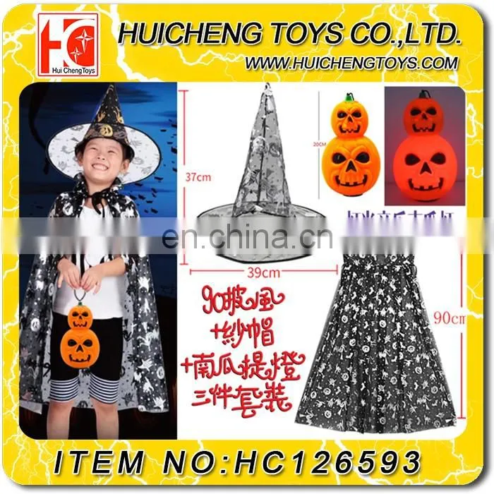Manufacturers china wonderful kids halloween costoms with cloak hat and pumpkin bucket