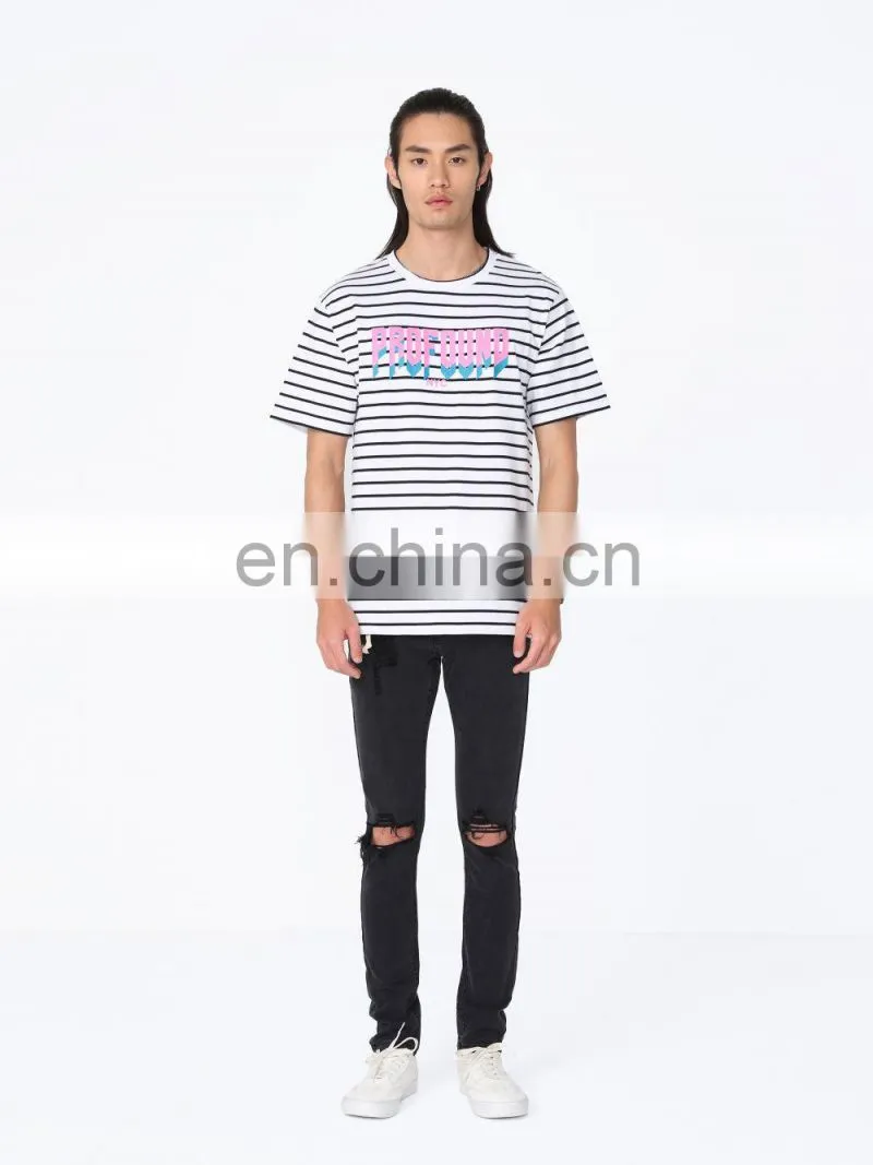 DiZNEW Design your own oversize mercerized cotton short sleeve striped t shirt