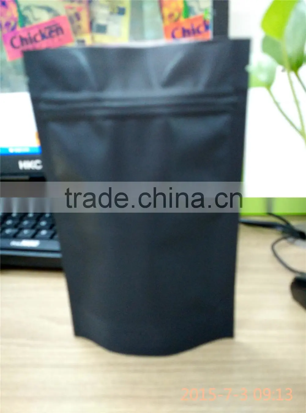 Matte Black metalized resealable stand up pouch with zip lock