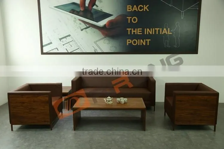 Modern Appearance And Wood Material Executive Living Room Sofa Commercial Leather Sectional Sofa Low Back Brown Leather Sofa
