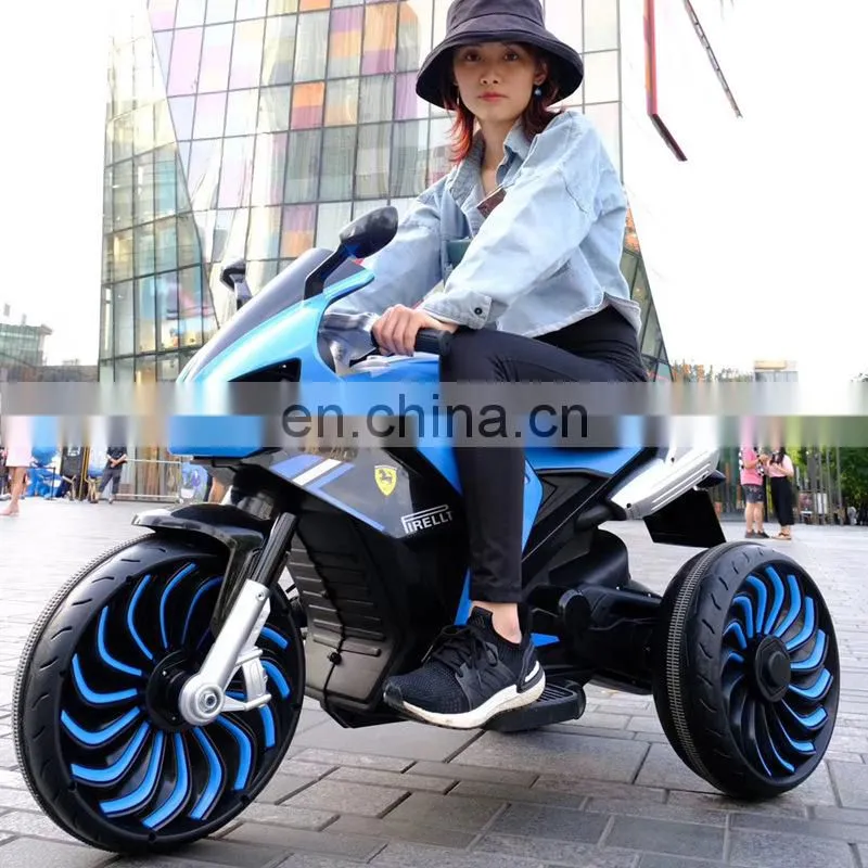 Children's electric motorcycle can sit on adult boys and girls three-wheeled double rechargeable large toy car