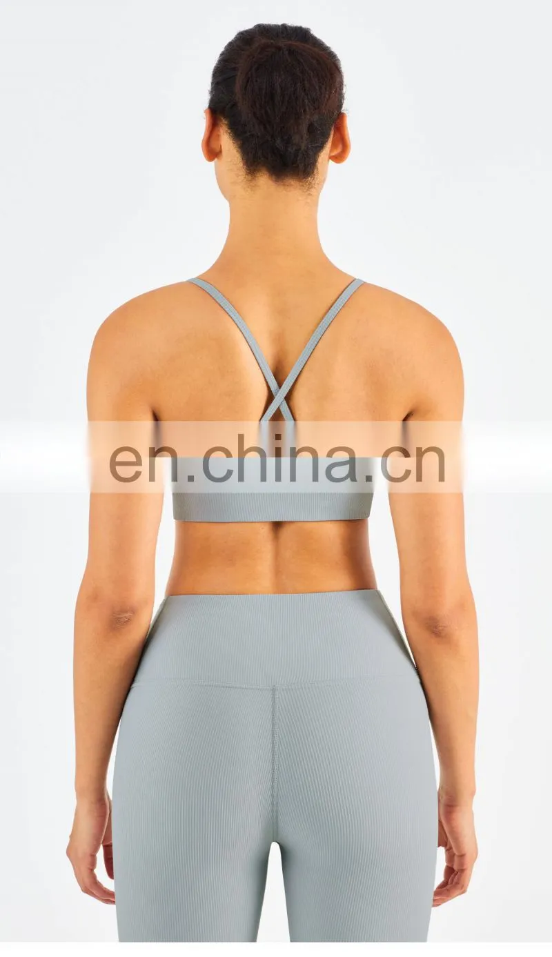 Ribber Camisole Women Yoga Fitness Workout Sports Bra Custom Print High Impact Strappy Bras Top