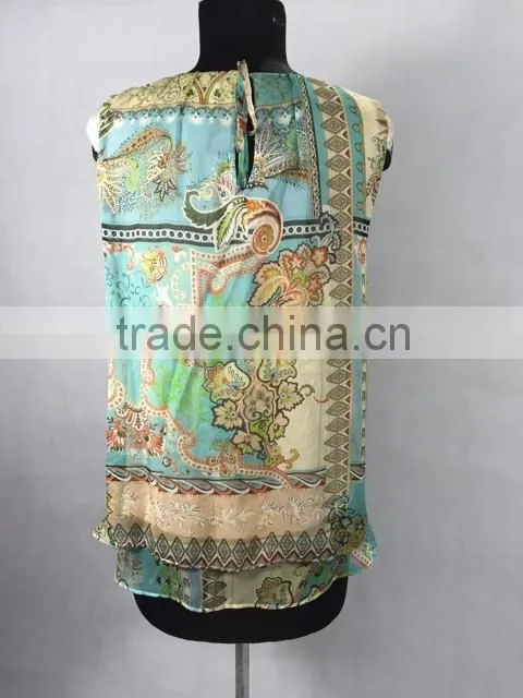 High quality silk chiffon modal printed sleeveless blouse