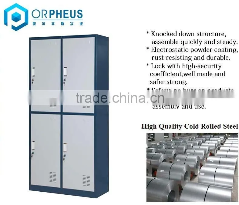 Promotional unassembled double tier 4 doors metal wardrobe lockers for school gym locker