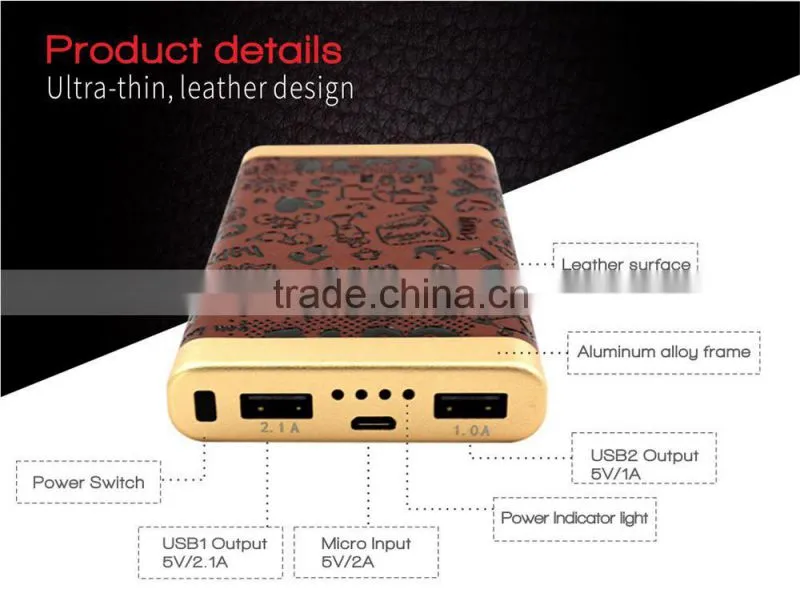 Dual USB outport 10000mah portable charger mobile power bank