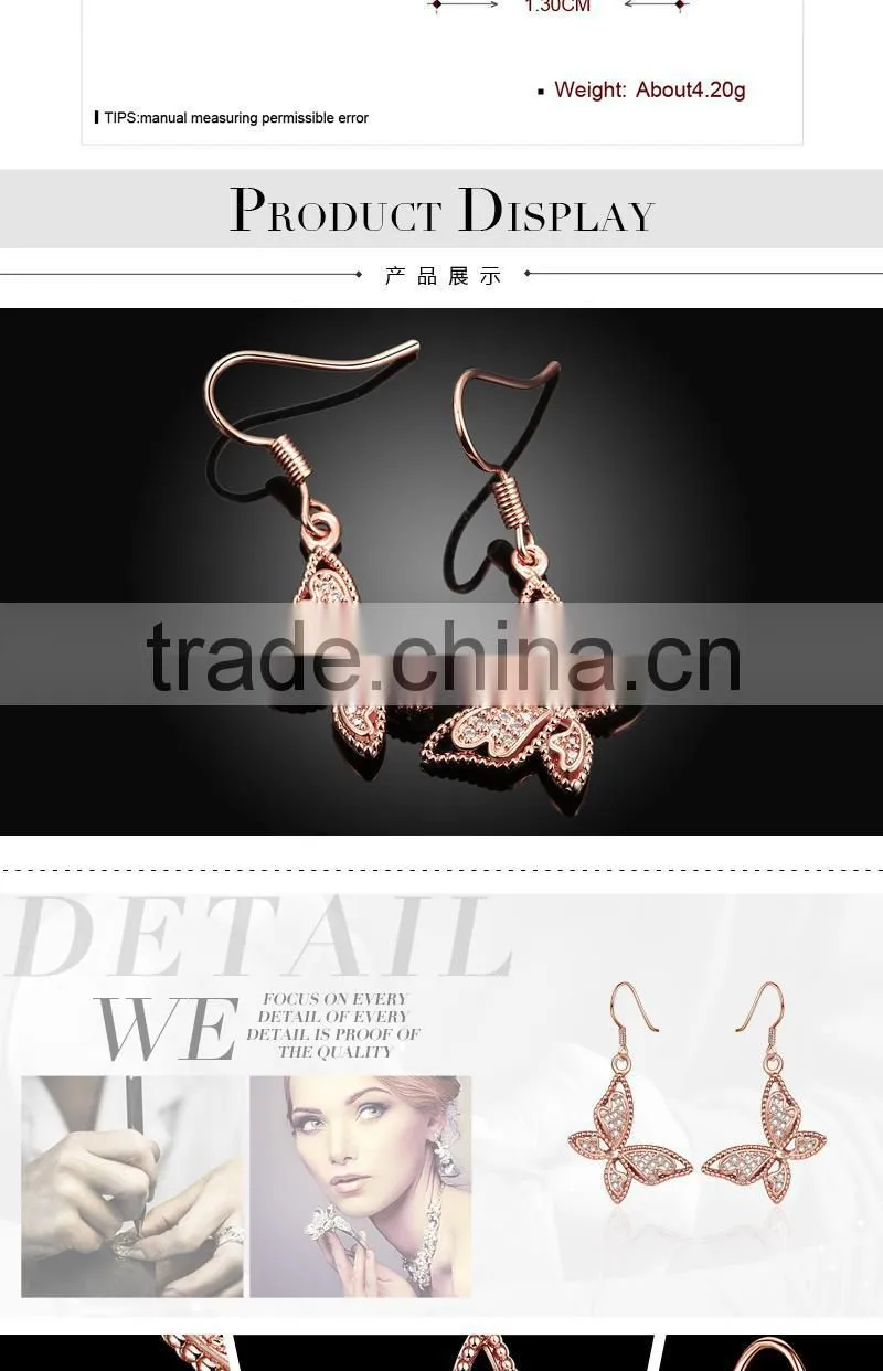 2015 new arrival butterfly shape arabic gold earring designs for girls