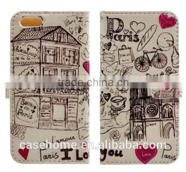 Printed patterns Wallet Flip PU Leather case For iPhone4 4s 5 5s 5c 6