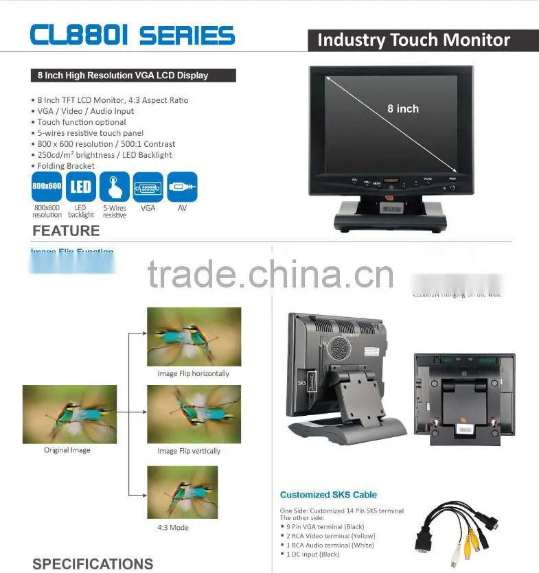 8 inch VGA Touch screen Monitor OEM touch panel lcd monitor