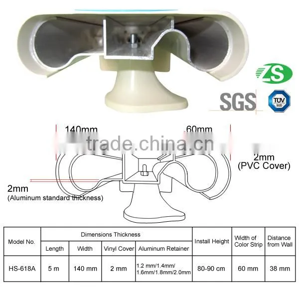 corridor using plastic 2015 china products wall protect pvc handrail with TUV