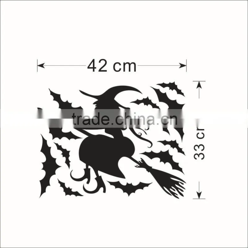 ALFOREVER Halloween Witch fly around bats vinyl sticker,witch wall decals