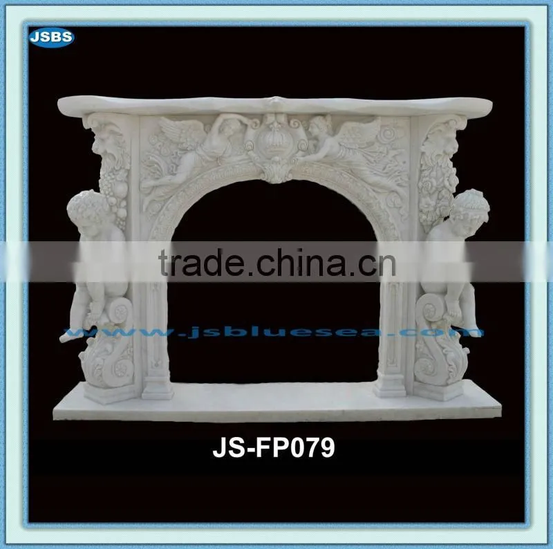 Cheap China decoration white marble cherub fireplace