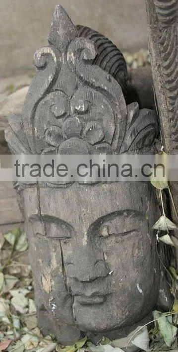 chinese antique hand carved wooden buddha head