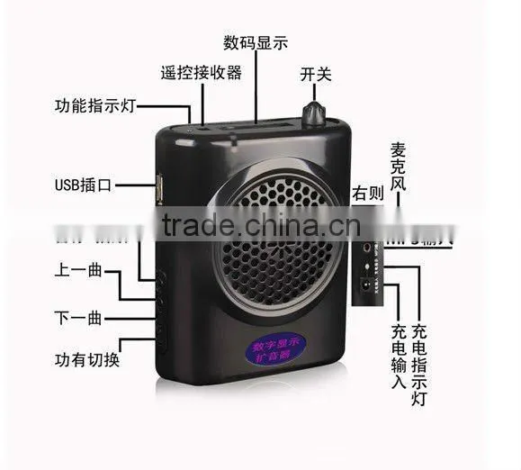 25 Watts Portable Waistband Megaphone Support MP3,USB,TF Card ,FM Radio(KU-899) Black