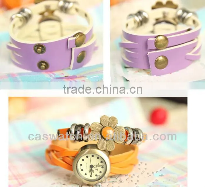 Fashion vintage long strap flower leather women watch