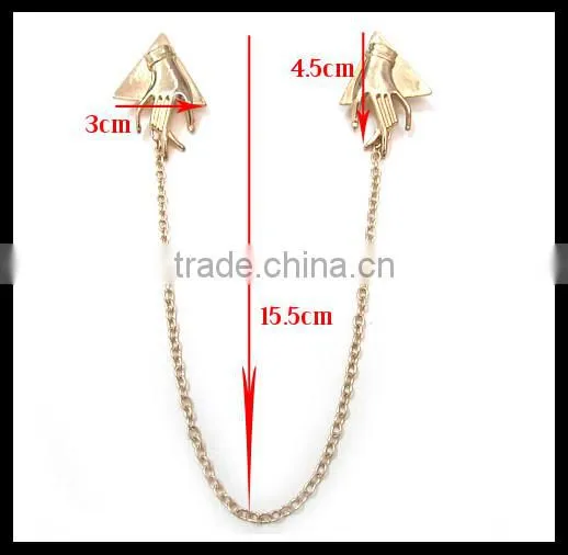 punk metal quality gold hand brooch shirt collar buckle Cardigan Clips Collar Sweater Guard
