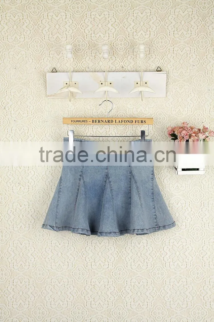 High waist short denim skirt women blue elasticity denim pleated mini skirt girls ball gown sexy girls in short denim skirt