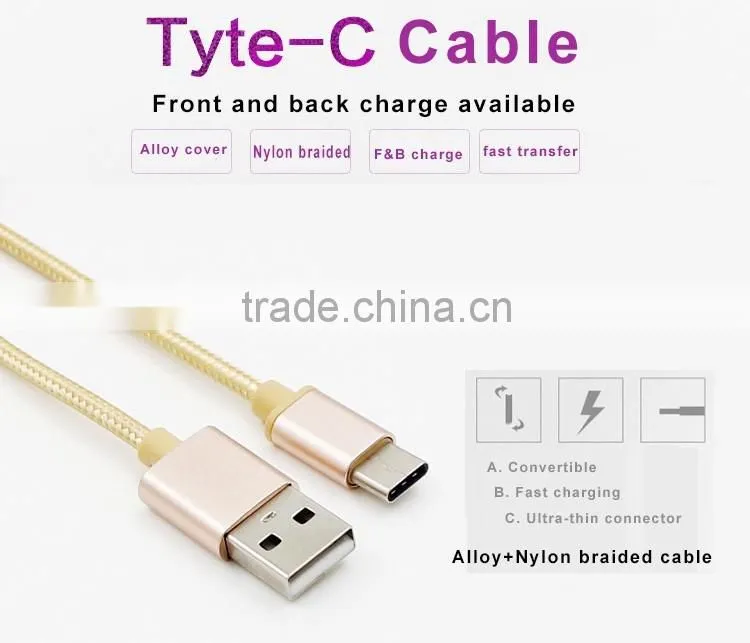 aluminium alloy nylon colorful micro braided usb cable usb 3.1 type c cable micro usb charging cable for type C mobile phone