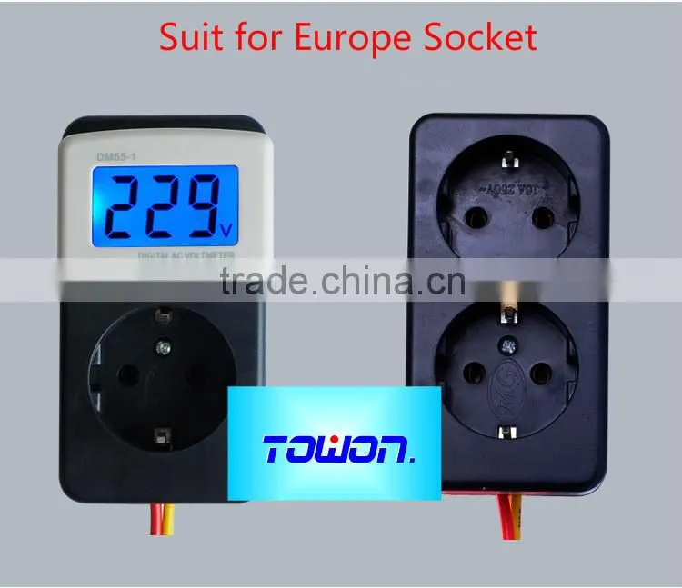 DM55-1 LCD AC Digital Voltage meter Voltmeter 80-300V Switch EURO 2 Round Plug Volt Power Monitor AC Panle Meter blue backlight