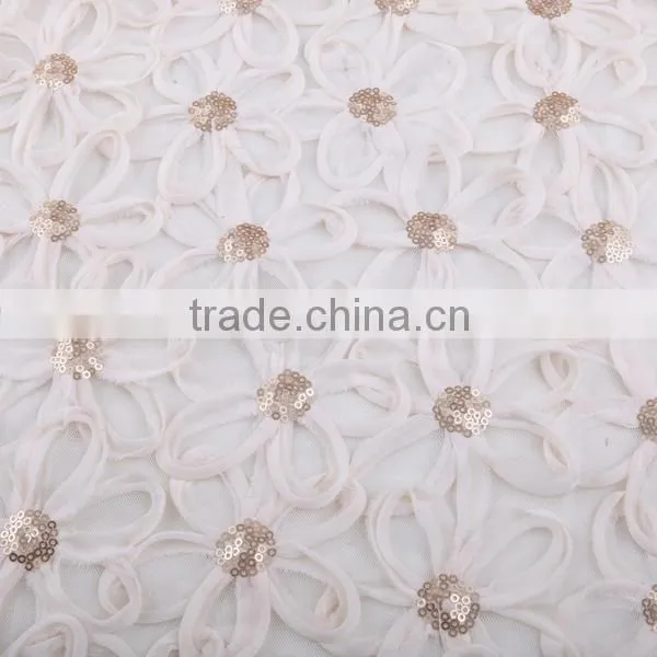 sequins chiffon ribbon circle embroidery design for girl dress
