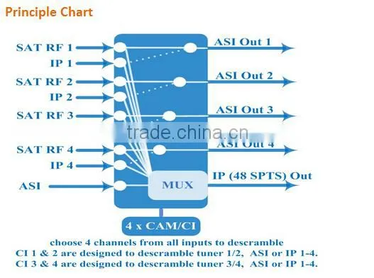 DVB S2 to IP Decoder , 48 SPTS UDP IRD with Mux Function
