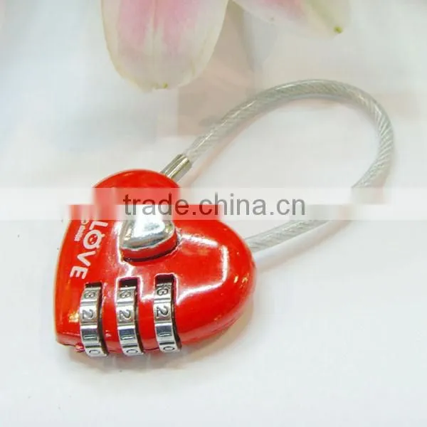 High Quality Mini Heart-shaped Padlock Heart Shape Resettable Combination Cable Lock Luggage Password Lock