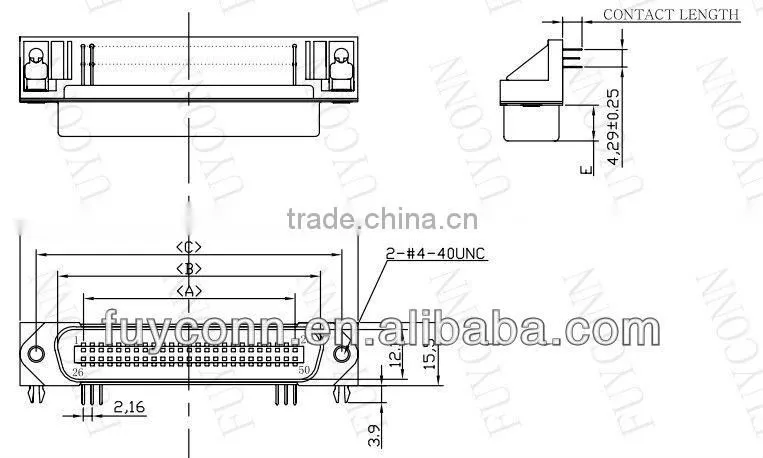 Centronics Male Plug Communication Connector PCB Mount Right Angle