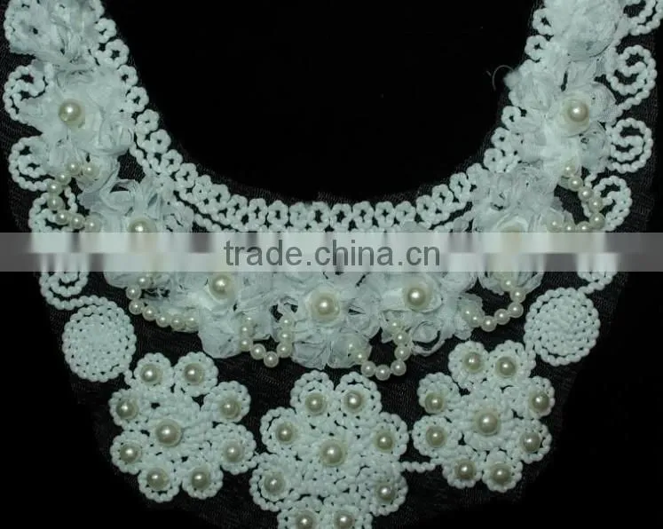 Chiffon Fabric Machine Embroidered Hand Beaded Lace Collar for Women Clothing
