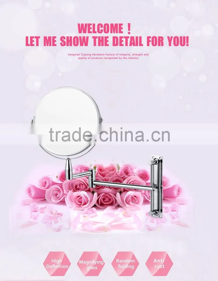 Hotel bathroom round magnifying folding extendable wall makeup mirror