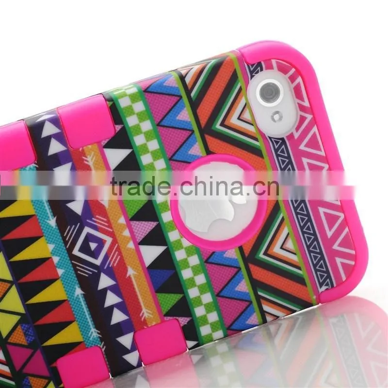 Functional 3 in 1 african tribes style fashion cheap silicon case for iphone 4 case