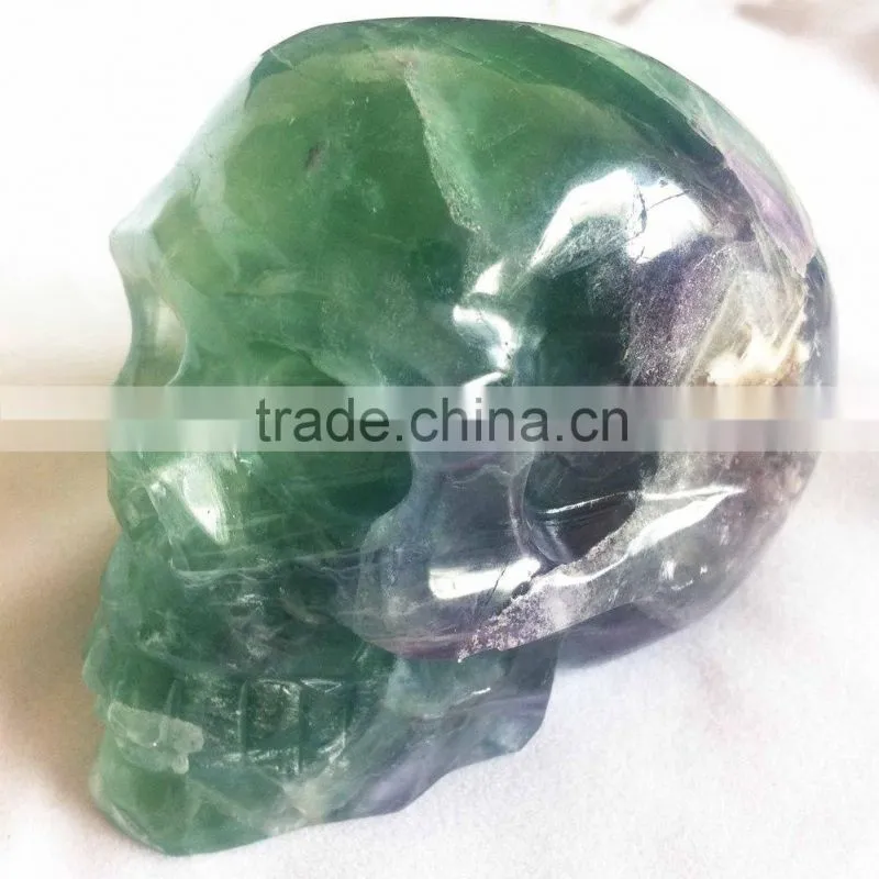 Natural Semi-precious Gemstone Fluorite Skull with Green and Purple Color