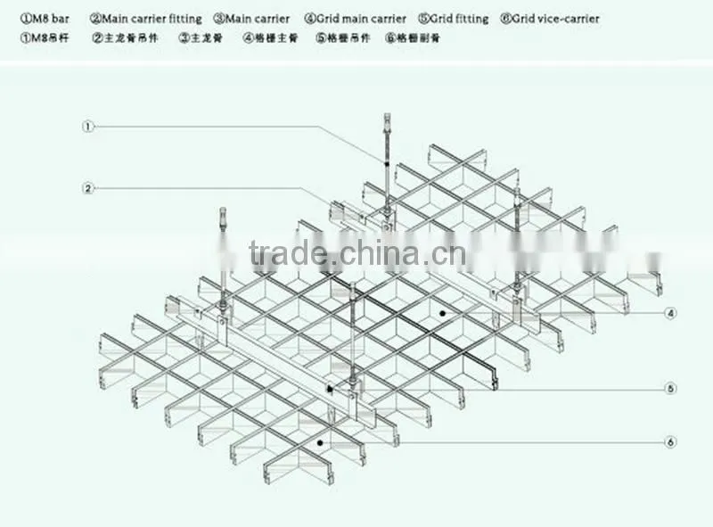 Factory Direct Sale White Aluminum Open Grid Ceiling, T Bar Matching Aluminum Suspended Ceiling Grid for Shopping Halls