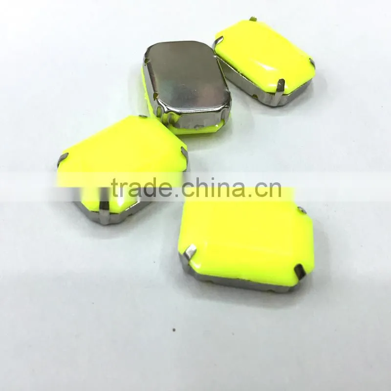18*25 octagon noen yellowl acrylic rhinestone metal claw Diamante bag gems sewing on bag DIY garment accessories jewerly clear