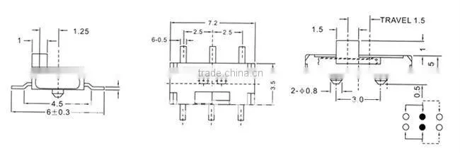 6 pins mini slide switch products MS-22C01