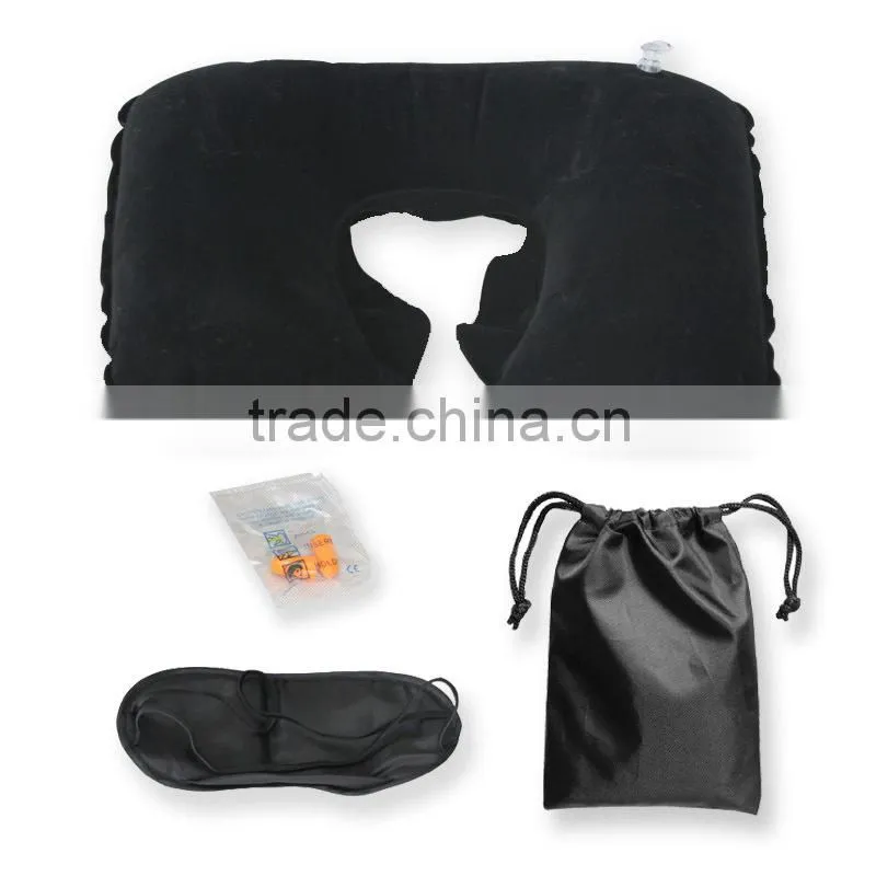4-pc Travel kit with inflatable pillow,eyemask,ear plugs and bag