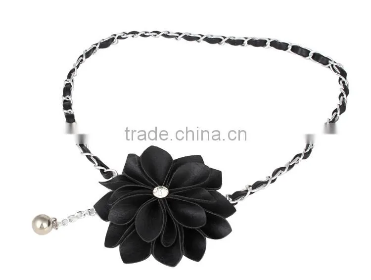 Fashion PU Flower Metal Waist Chain Female Belt SWF-W15062926