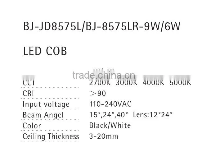 Square adjustable 6w 9w 13wled spotlight with aluminum heat sink