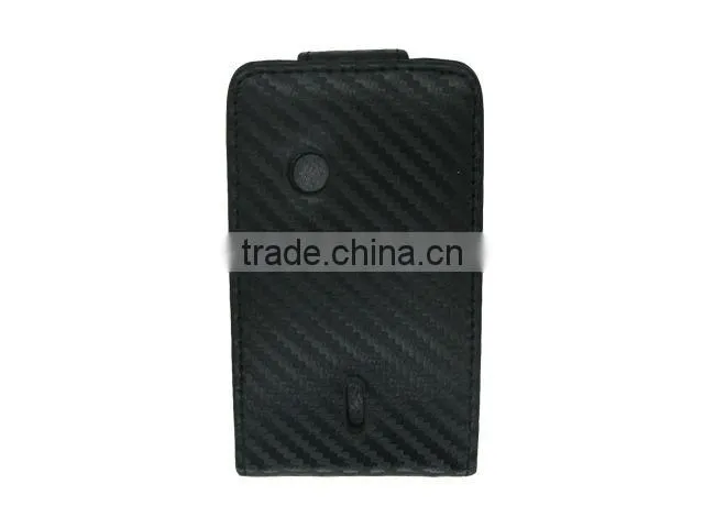 Black Leather Case with Carbon Fiber for sony ericsson X8