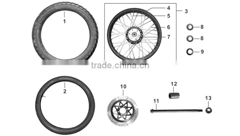 TC200 spare parts motorcycle front wheel hub and shaft inner tube