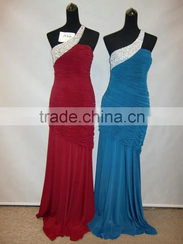 one shoulder beaded ruffle mermaid sexy stretch cotton evening dress designs